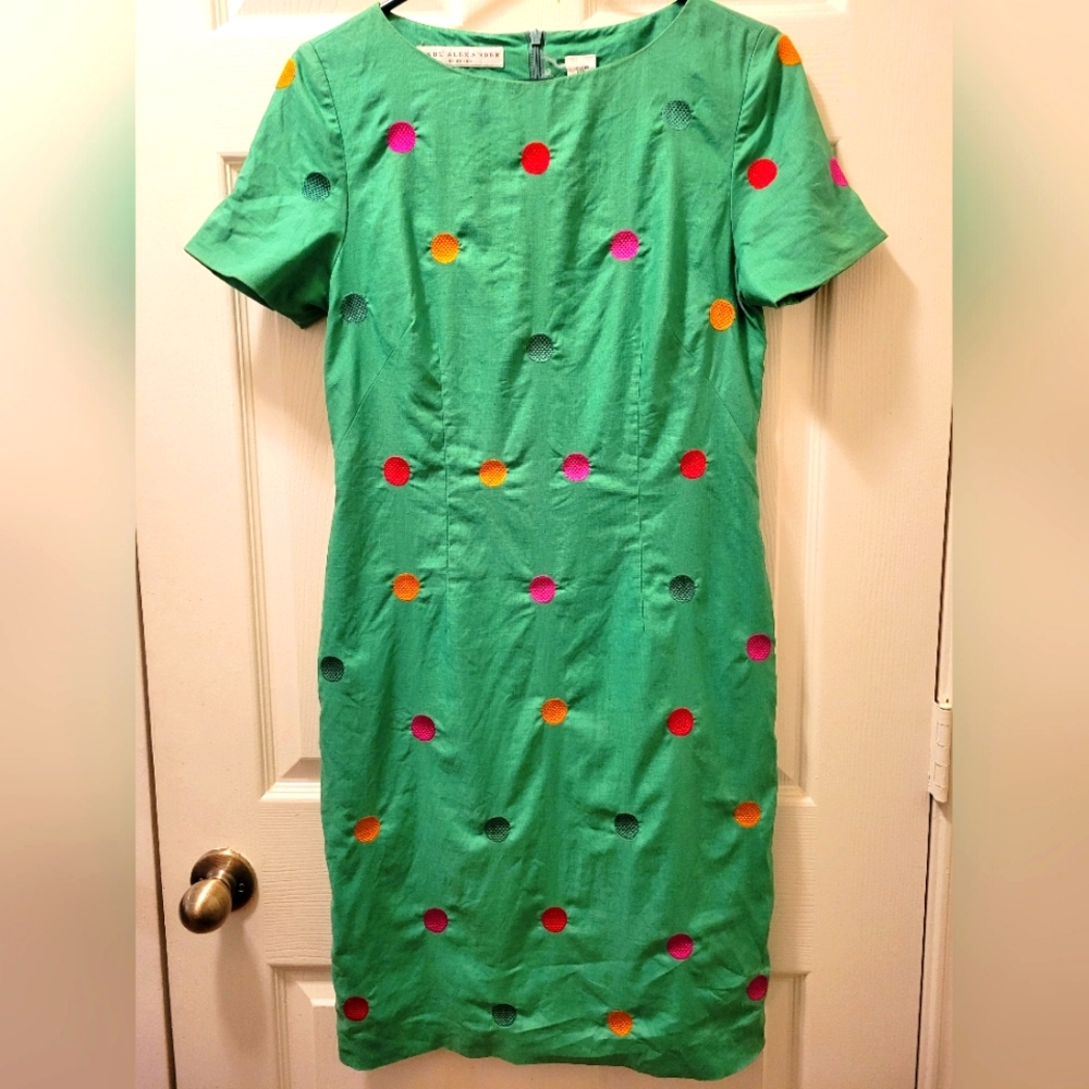 Paul Alexander Colorful Polka Dot Sheath Dress Vtg 6